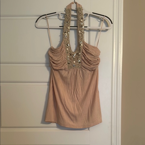 Express Tan Ruched Embellished Tank Top - Picture 1 of 6